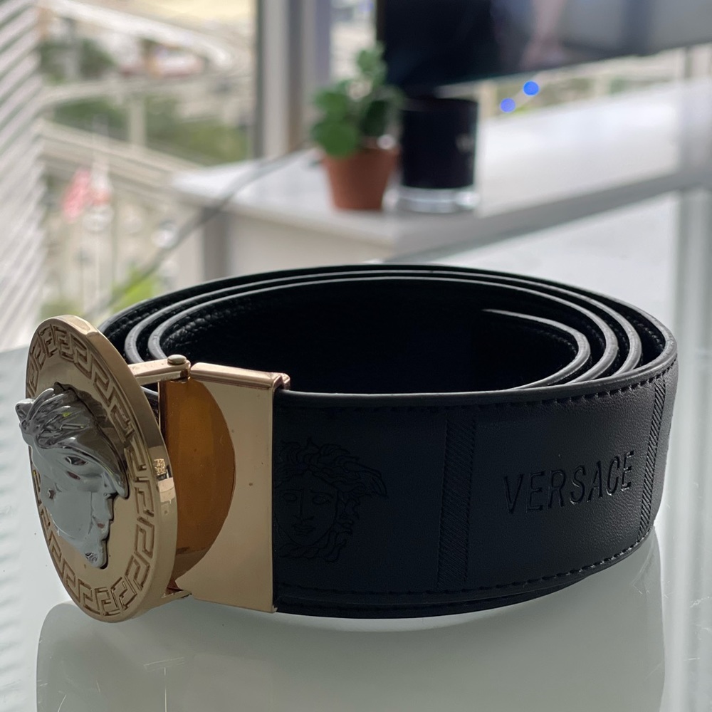 AUTHENTIC Versace Medusa Head Black Leather Belt